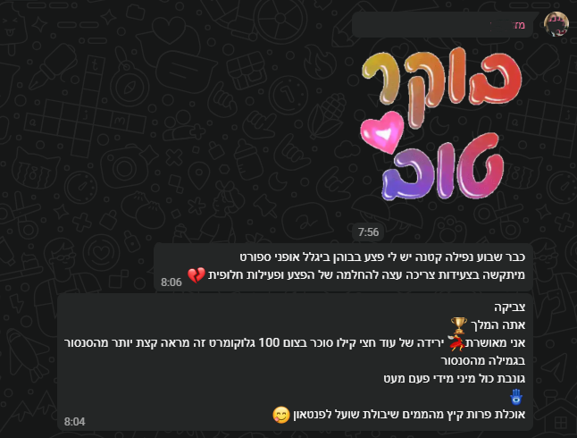 הודעת ווטסאפ ממשתתף בקבוצת הליווי