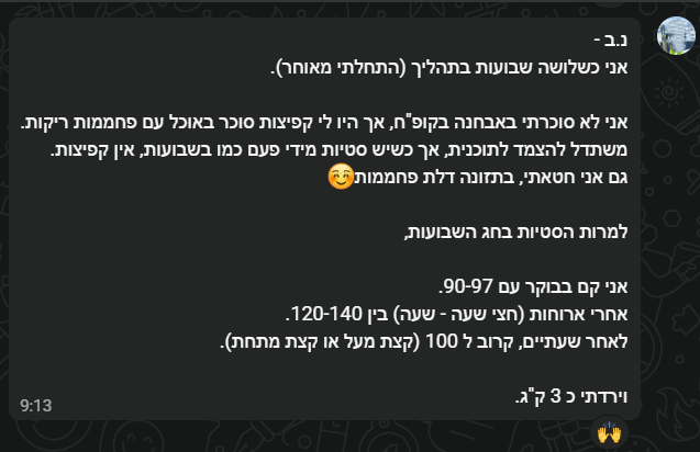 הודעת ווטסאפ ממשתתף בקבוצת הליווי