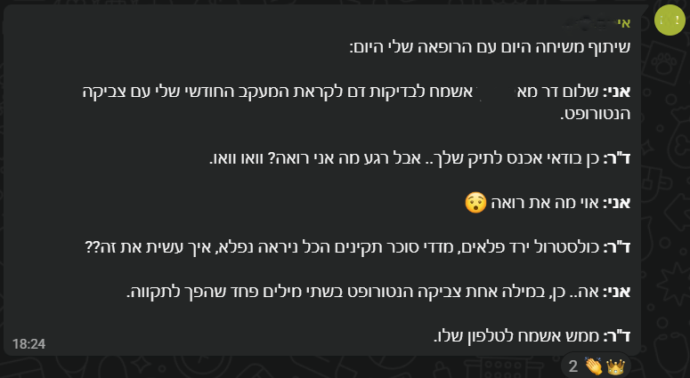 הודעת ווטסאפ ממשתתפת בקבוצת הליווי